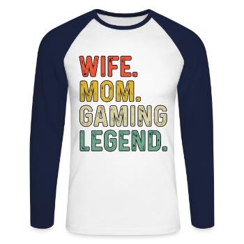 Wife Mom Gaming Legend Video Game Player Gaming Ga - Unisex Baseballshirt langarm - Weiß/Navy - Vorne - Nik (191cm)