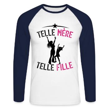telle mère telle fille - humour mère et fillle - T-shirt baseball manches longues Homme - blanc/marine - Devant - Nik (191cm)
