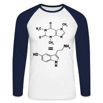 Koffein entspricht dem Serotonin-Molekül Dopamin - Unisex Baseballshirt langarm - Weiß/Navy - Vorne - Nik (191cm)