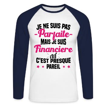 Pas parfaite mais je suis Financière Cadeau - T-shirt baseball manches longues Homme - blanc/marine - Devant - Nik (191cm)