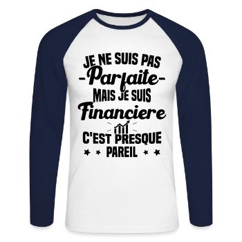 Pas parfaite mais je suis Financière Cadeau - T-shirt baseball manches longues Homme - blanc/marine - Devant - Nik (191cm)