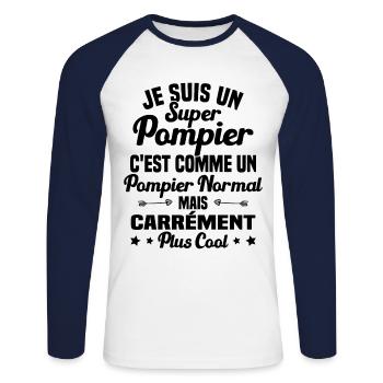 Super Pompier Humour Cadeau - T-shirt baseball manches longues Homme - blanc/marine - Devant - Nik (191cm)