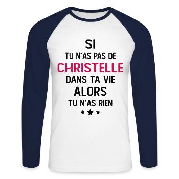 Si Tu N'as Pas De Christelle Dans Ta Vie Alors Tu - T-shirt baseball manches longues Homme - blanc/marine - Devant - Nik (191cm)