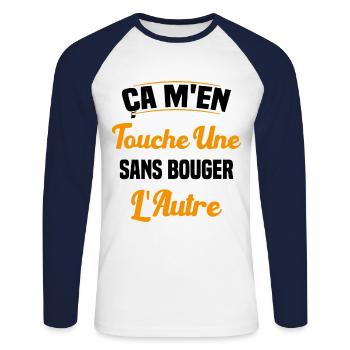 Ça M'en Touche Une Sans Bouger L'autre - T-shirt baseball manches longues Homme - blanc/marine - Devant - Nik (191cm)