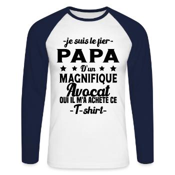 Papa d'un magnifique Avocat Humour Cadeau - T-shirt baseball manches longues Homme - blanc/marine - Devant - Nik (191cm)