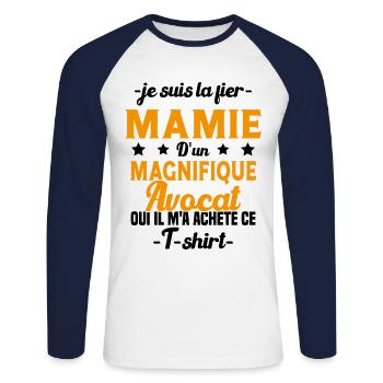 Mamie d'un magnifique Avocat Humour Cadeau - T-shirt baseball manches longues Homme - blanc/marine - Devant - Nik (191cm)