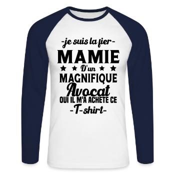 Mamie d'un magnifique Avocat Humour Cadeau - T-shirt baseball manches longues Homme - blanc/marine - Devant - Nik (191cm)