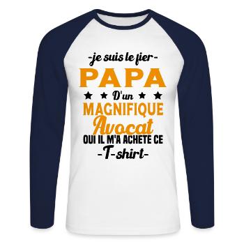 Papa d'un magnifique Avocat Humour Cadeau - T-shirt baseball manches longues Homme - blanc/marine - Devant - Nik (191cm)