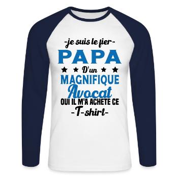 Papa d'un magnifique Avocat Humour Cadeau - T-shirt baseball manches longues Homme - blanc/marine - Devant - Nik (191cm)