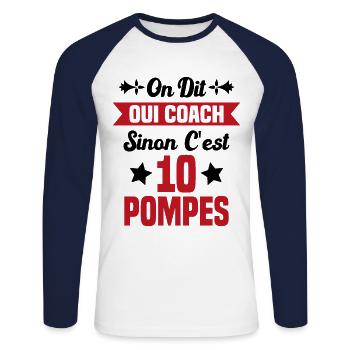 On Dit Oui Coach Humour Coaching Sportif Cadeau - T-shirt baseball manches longues Homme - blanc/marine - Devant - Nik (191cm)