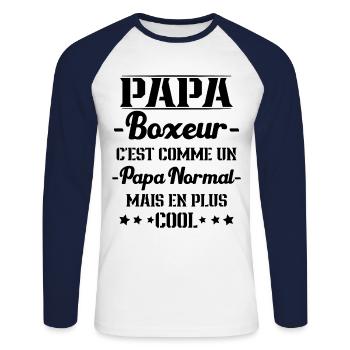 Papa Boxeur Humour Coach Cadeau - T-shirt baseball manches longues Homme - blanc/marine - Devant - Nik (191cm)