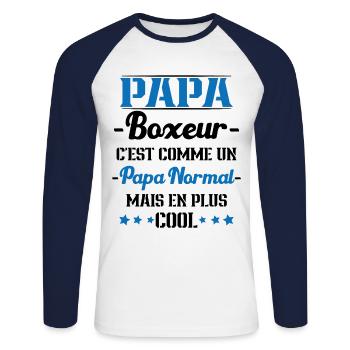 Papa Boxeur Humour Coach Cadeau - T-shirt baseball manches longues Homme - blanc/marine - Devant - Nik (191cm)