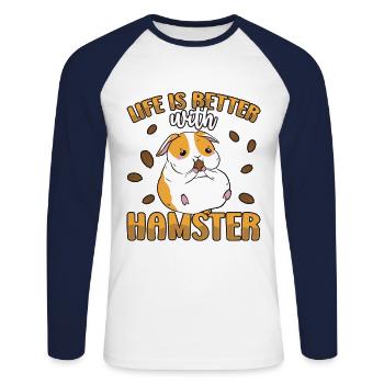Life Is Better With A Hamster Animal Lover Hamster - Unisex Baseballshirt langarm - Weiß/Navy - Vorne - Nik (191cm)