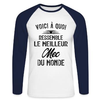 Voici à quoi Ressemble le Meilleur Mec Cadeau - T-shirt baseball manches longues Homme - blanc/marine - Devant - Nik (191cm)