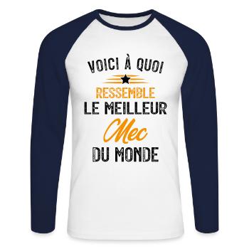 Voici à quoi Ressemble le Meilleur Mec Cadeau - T-shirt baseball manches longues Homme - blanc/marine - Devant - Nik (191cm)