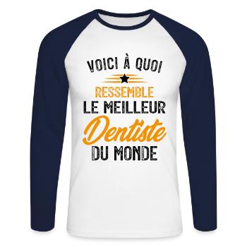Voici à Quoi Ressemble le Meilleur Dentiste Cadeau - T-shirt baseball manches longues Homme - blanc/marine - Devant - Nik (191cm)