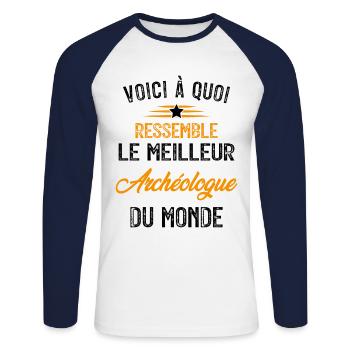 Voici à quoi ressemble le meilleur Architecte - T-shirt baseball manches longues Homme - blanc/marine - Devant - Nik (191cm)