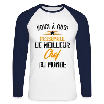 Voici à Quoi Ressemble le Meilleur Chef Cadeau - T-shirt baseball manches longues Homme - blanc/marine - Devant - Nik (191cm)