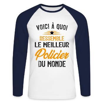 Voici à quoi ressemble le meilleur Policier - T-shirt baseball manches longues Homme - blanc/marine - Devant - Nik (191cm)