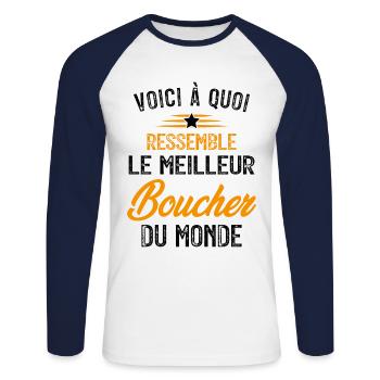 Voici à quoi ressemble le meilleur Boucher - T-shirt baseball manches longues Homme - blanc/marine - Devant - Nik (191cm)