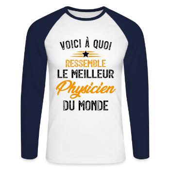 Voici à quoi ressemble le meilleur Physicien - T-shirt baseball manches longues Homme - blanc/marine - Devant - Nik (191cm)