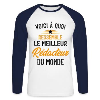 Voici à Quoi Ressemble le Meilleur Rédacteur - T-shirt baseball manches longues Homme - blanc/marine - Devant - Nik (191cm)