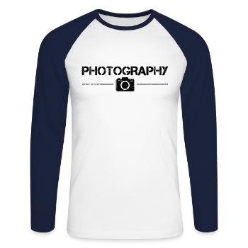 Fotografie - Unisex Baseballshirt langarm - Weiß/Navy - Vorne - Nik (191cm)