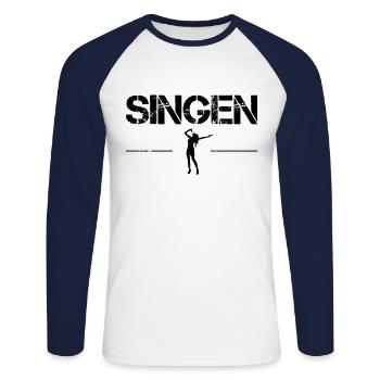 singen - Unisex Baseballshirt langarm - Weiß/Navy - Vorne - Nik (191cm)