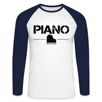 Klavier - Unisex Baseballshirt langarm - Weiß/Navy - Vorne - Nik (191cm)