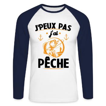 Je Peux Pas J'ai Pêche - T-shirt baseball manches longues Homme - blanc/marine - Devant - Nik (191cm)