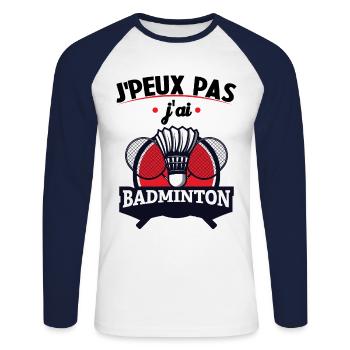 Je Peux Pas J'ai Badminton - T-shirt baseball manches longues Homme - blanc/marine - Devant - Nik (191cm)