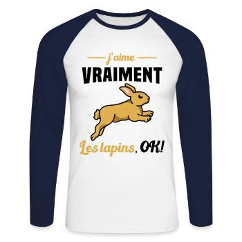 J'aime vraiment les Lapins OK - T-shirt baseball manches longues Homme - blanc/marine - Devant - Nik (191cm)