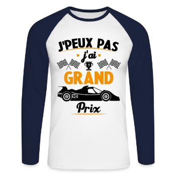 Je peux pas j'ai Grand Prix - T-shirt baseball manches longues Homme - blanc/marine - Devant - Nik (191cm)