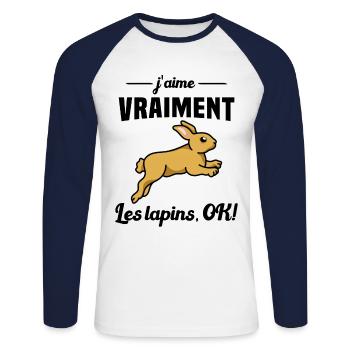 J'aime vraiment les Lapins OK - T-shirt baseball manches longues Homme - blanc/marine - Devant - Nik (191cm)