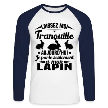 Aujourd'hui je parle seulement à mon Lapin - T-shirt baseball manches longues Homme - blanc/marine - Devant - Nik (191cm)
