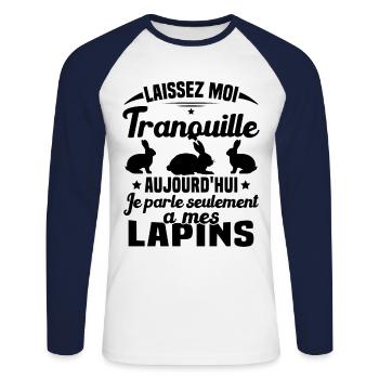 Aujourd'hui je parle seulement à mes Lapins - T-shirt baseball manches longues Homme - blanc/marine - Devant - Nik (191cm)