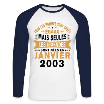 Les légendes sont nées en Janvier 2003 Vintage - T-shirt baseball manches longues Homme - blanc/marine - Devant - Nik (191cm)