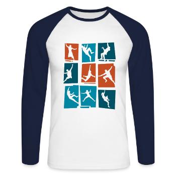 Retro Graphic Climbing Bouldering Rock Climber Mou - Unisex Baseballshirt langarm - Weiß/Navy - Vorne - Nik (191cm)