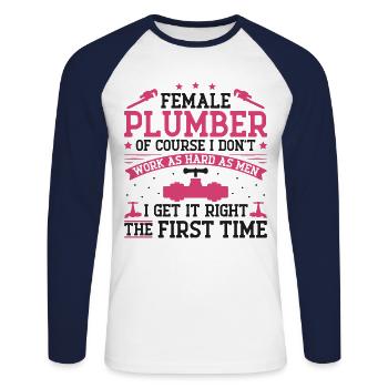 Plombier Plombier Femme Femme - T-shirt baseball manches longues Homme - blanc/marine - Devant - Nik (191cm)