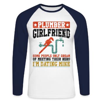 Plumbing Plumber Girlfriend - Unisex Long Sleeve Baseball T-Shirt - white/navy - Front - Nik (191cm)