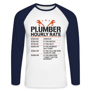 Plombier Plombier Plombier Vintage Plombier - T-shirt baseball manches longues Homme - blanc/marine - Devant - Nik (191cm)