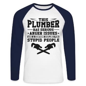 Plumbing Plumber Vintage This - Unisex Long Sleeve Baseball T-Shirt - white/navy - Front - Nik (191cm)