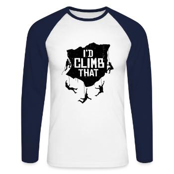 I'd Climb That Rock Climbing Bouldering Climber Ro - Unisex Baseballshirt langarm - Weiß/Navy - Vorne - Nik (191cm)