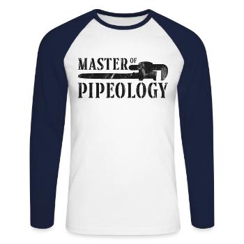 Plombier Plombier Plombier Vintage - T-shirt baseball manches longues Homme - blanc/marine - Devant - Nik (191cm)