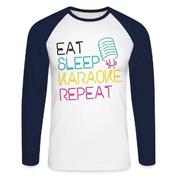 Karaoke Singer 80s Retro Eat Sleep - Unisex Baseballshirt langarm - Weiß/Navy - Vorne - Nik (191cm)