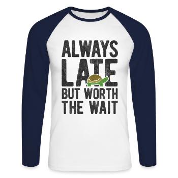 Schildkröten - Unisex Baseballshirt langarm - Weiß/Navy - Vorne - Nik (191cm)