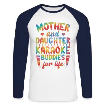 Chanteuse de karaoké Maman Tie Dye Mère - T-shirt baseball manches longues Homme - blanc/marine - Devant - Nik (191cm)