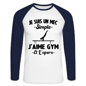 Je Suis Un Mec Simple J'aime gymnastique Et LApéro - T-shirt baseball manches longues Homme - blanc/marine - Devant - Nik (191cm)
