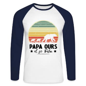 Papa ours et sa tribu Humour cadeau - T-shirt baseball manches longues Homme - blanc/marine - Devant - Nik (191cm)