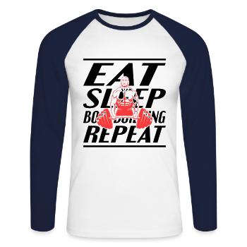Alimentation Sommeil Musculation - T-shirt baseball manches longues Homme - blanc/marine - Devant - Nik (191cm)